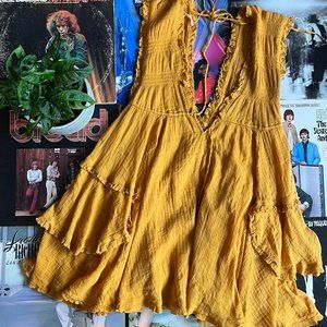 Free People Yellow Babydoll Dress Size Small
